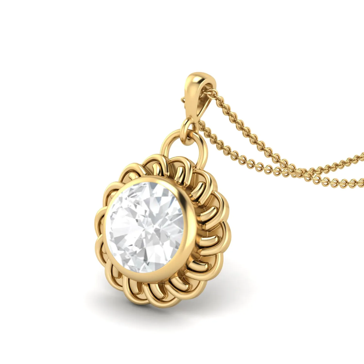 0.81 Ctw Moissanite Solitaire Floral Pendant Necklace