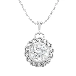 0.81 Ctw Moissanite Solitaire Floral Pendant Necklace