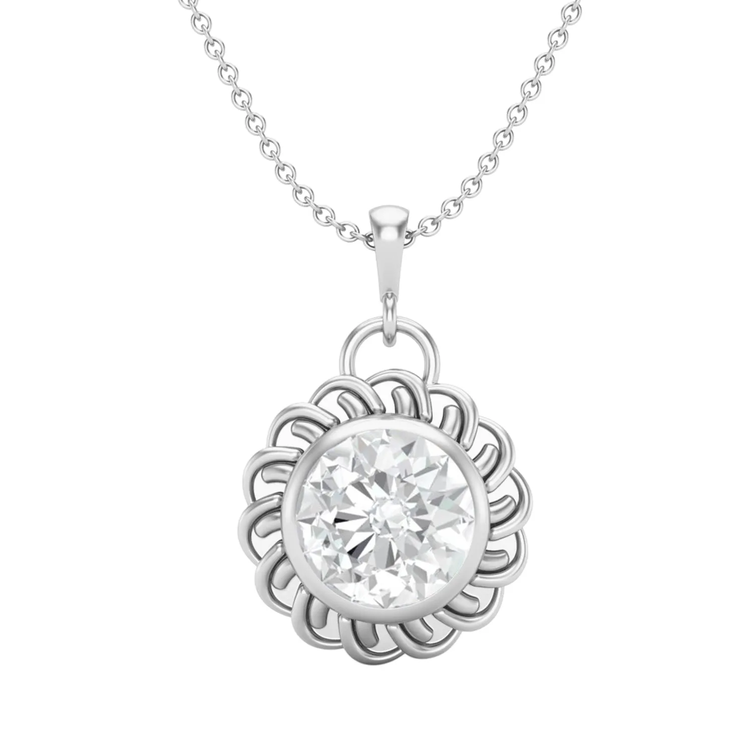 0.81 Ctw Moissanite Solitaire Floral Pendant Necklace