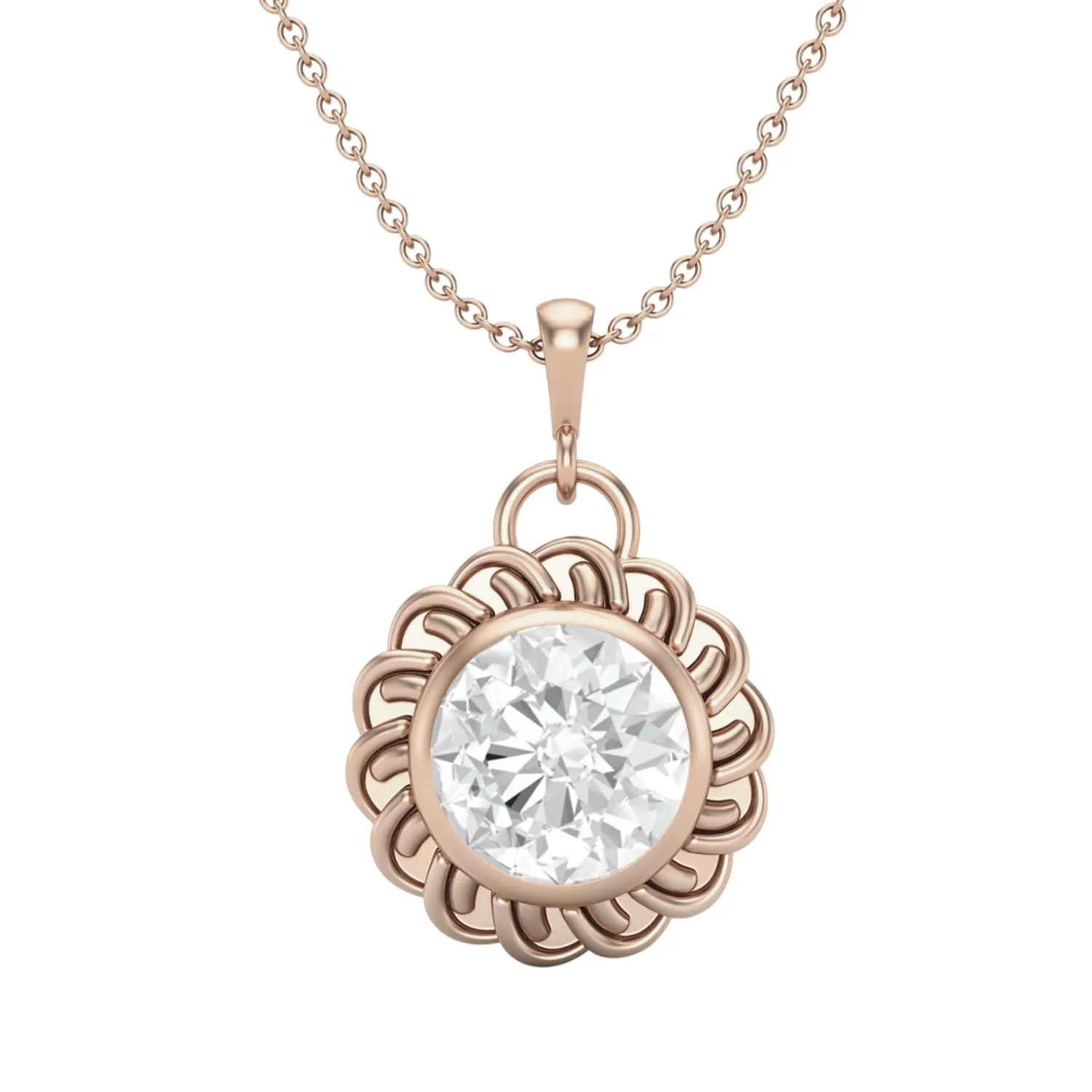 0.81 Ctw Moissanite Solitaire Floral Pendant Necklace