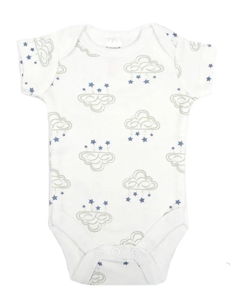 100% Cotton Cloud & Stars Design Short Sleeved Bodysuit