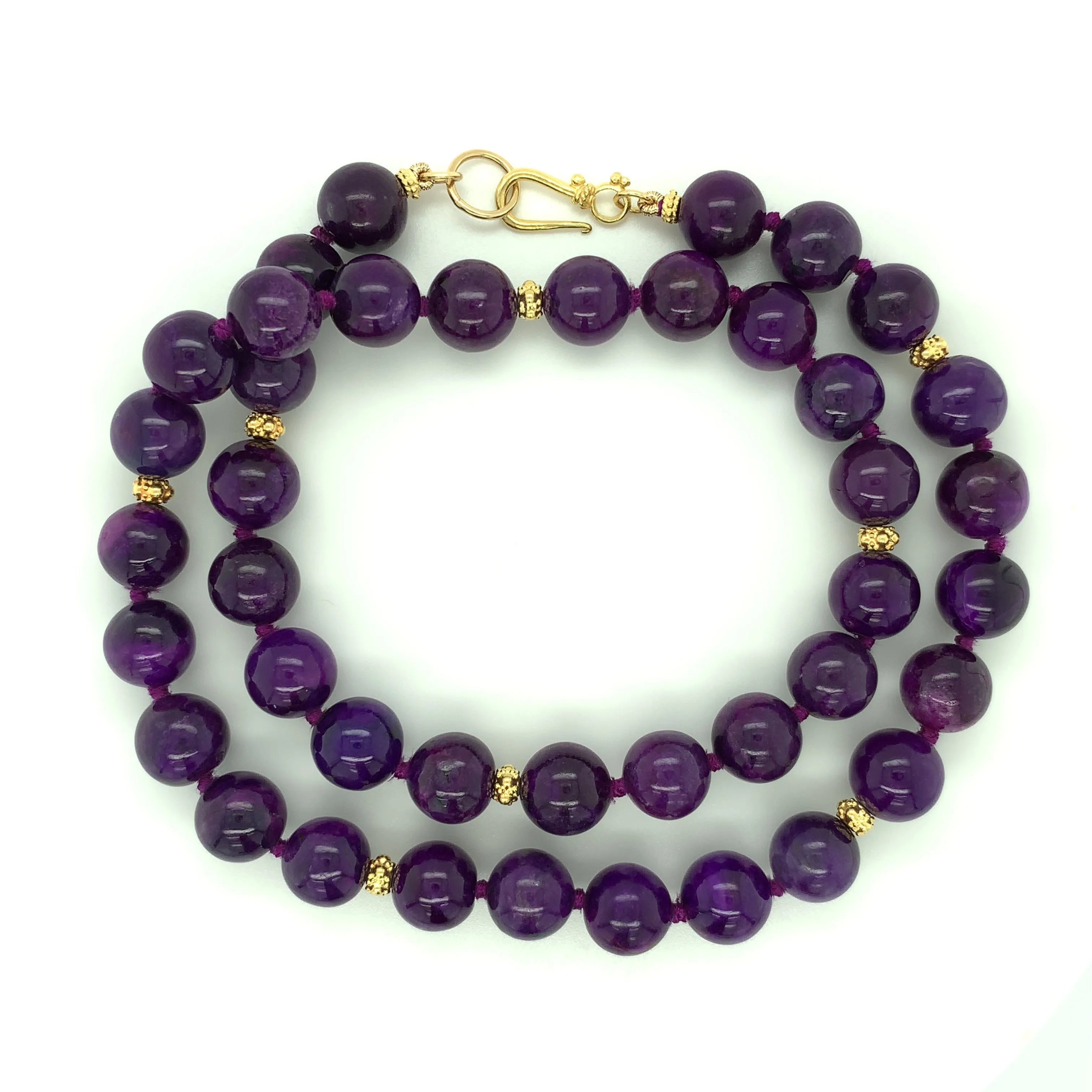10.00mm Round Sugilite Bead Strand with Yellow Gold Spacers, 18.5 Inches