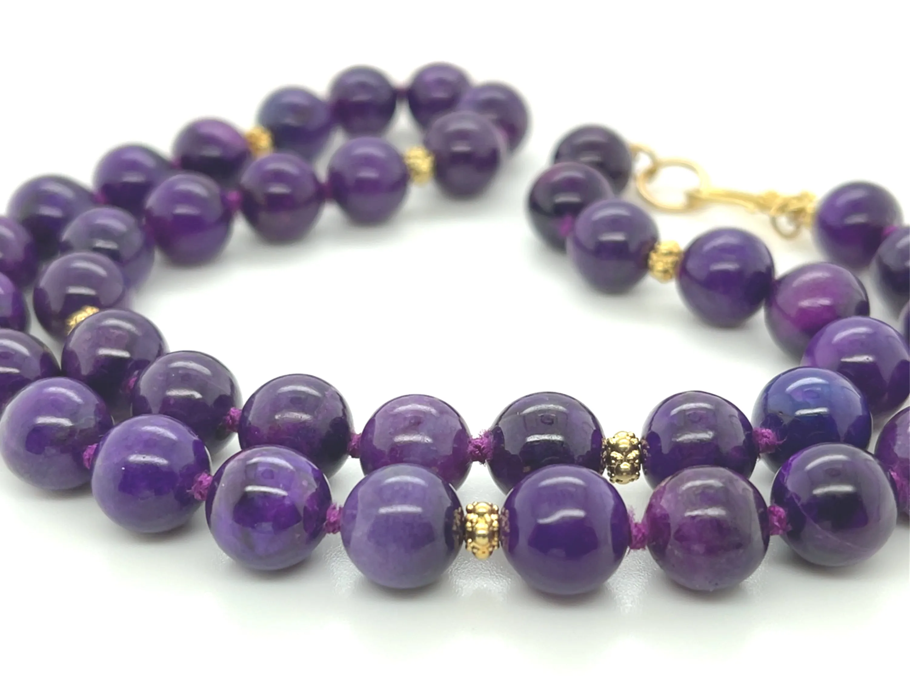 10.00mm Round Sugilite Bead Strand with Yellow Gold Spacers, 18.5 Inches