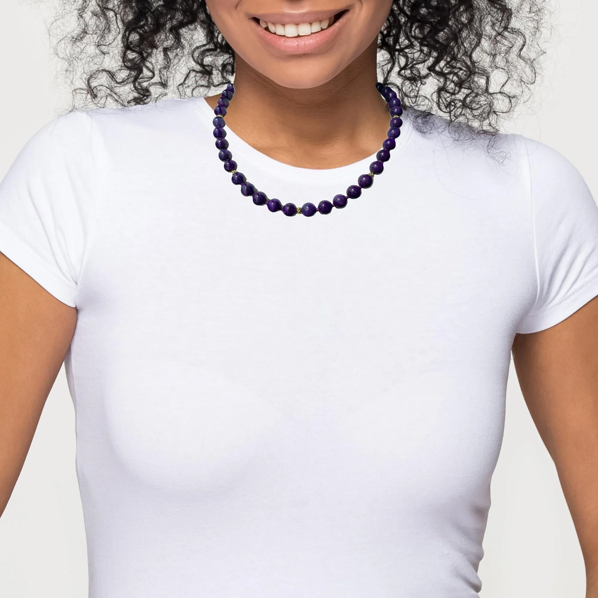 10.00mm Round Sugilite Bead Strand with Yellow Gold Spacers, 18.5 Inches