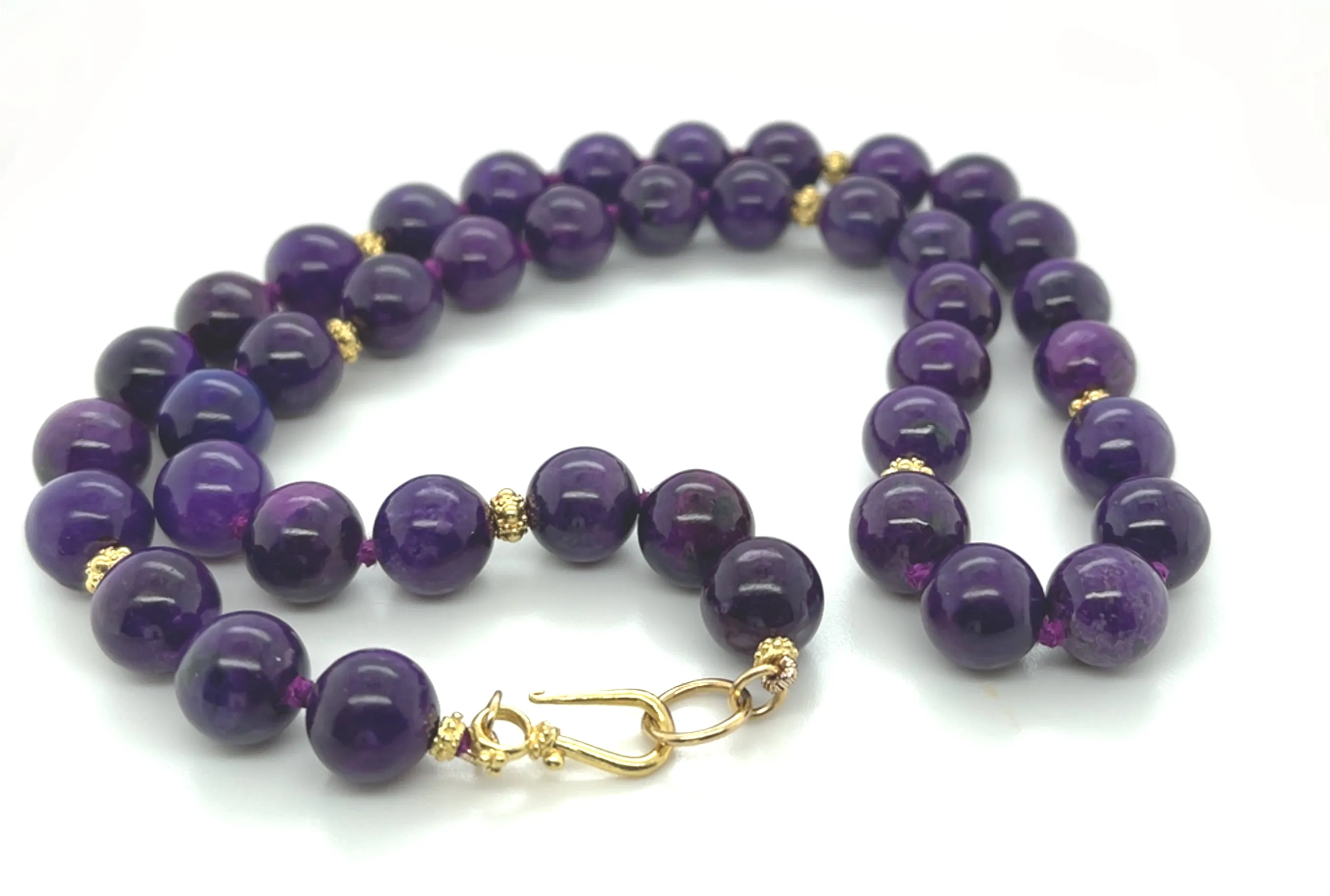 10.00mm Round Sugilite Bead Strand with Yellow Gold Spacers, 18.5 Inches