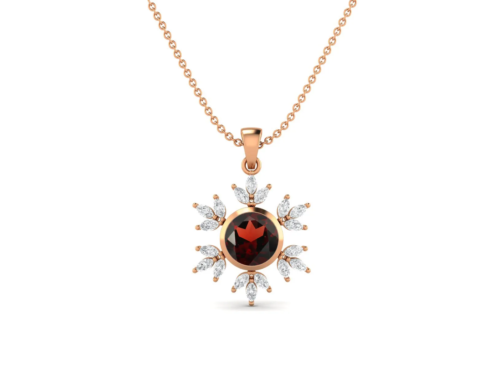10MM Round Garnet Gemstone 925 Sterling Silver Flower Women Pendant Necklace