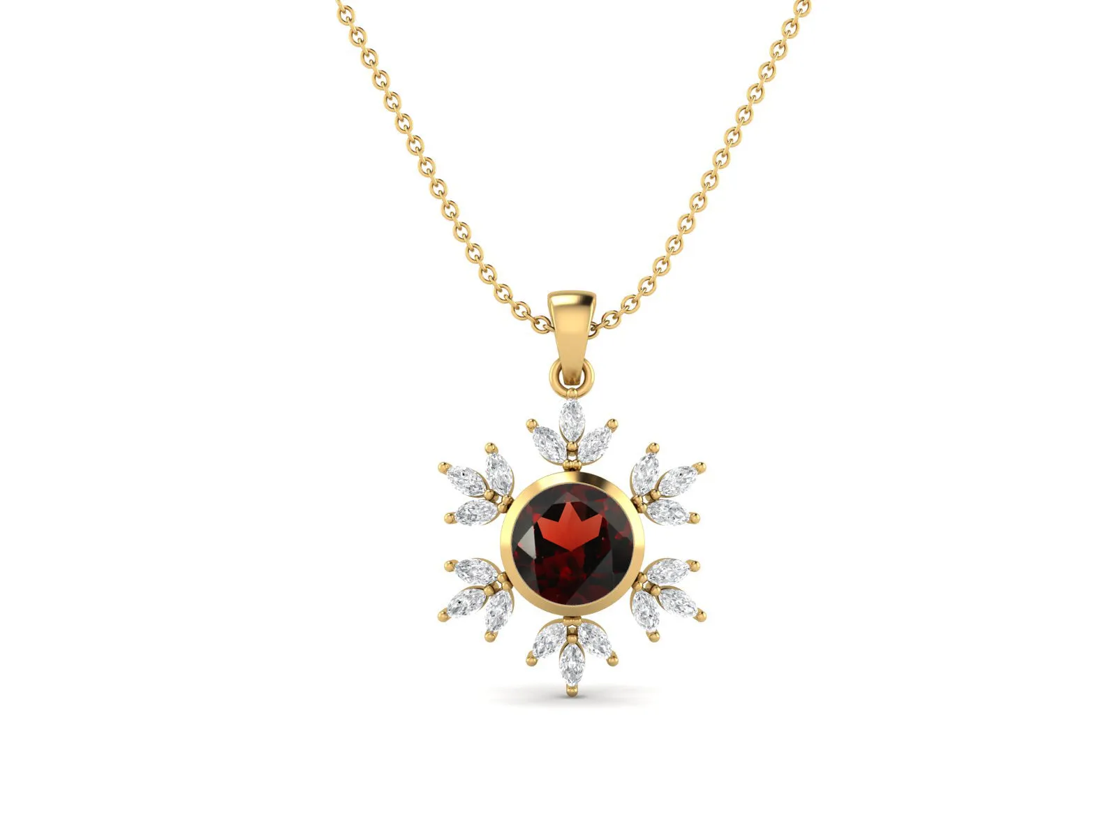 10MM Round Garnet Gemstone 925 Sterling Silver Flower Women Pendant Necklace