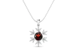10MM Round Garnet Gemstone 925 Sterling Silver Flower Women Pendant Necklace