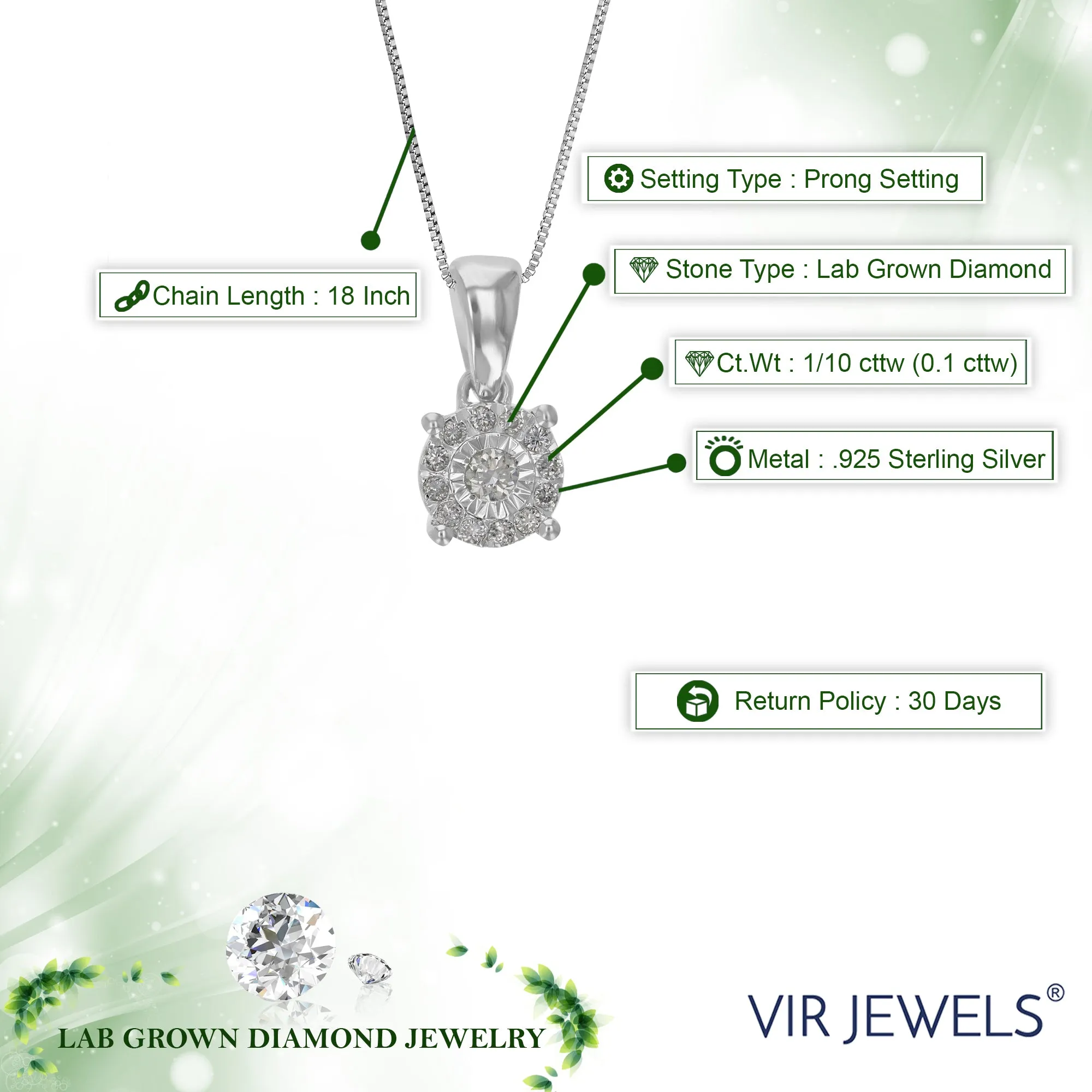 1/10 cttw Lab Grown Diamond Composite Pendant in Sterling Silver