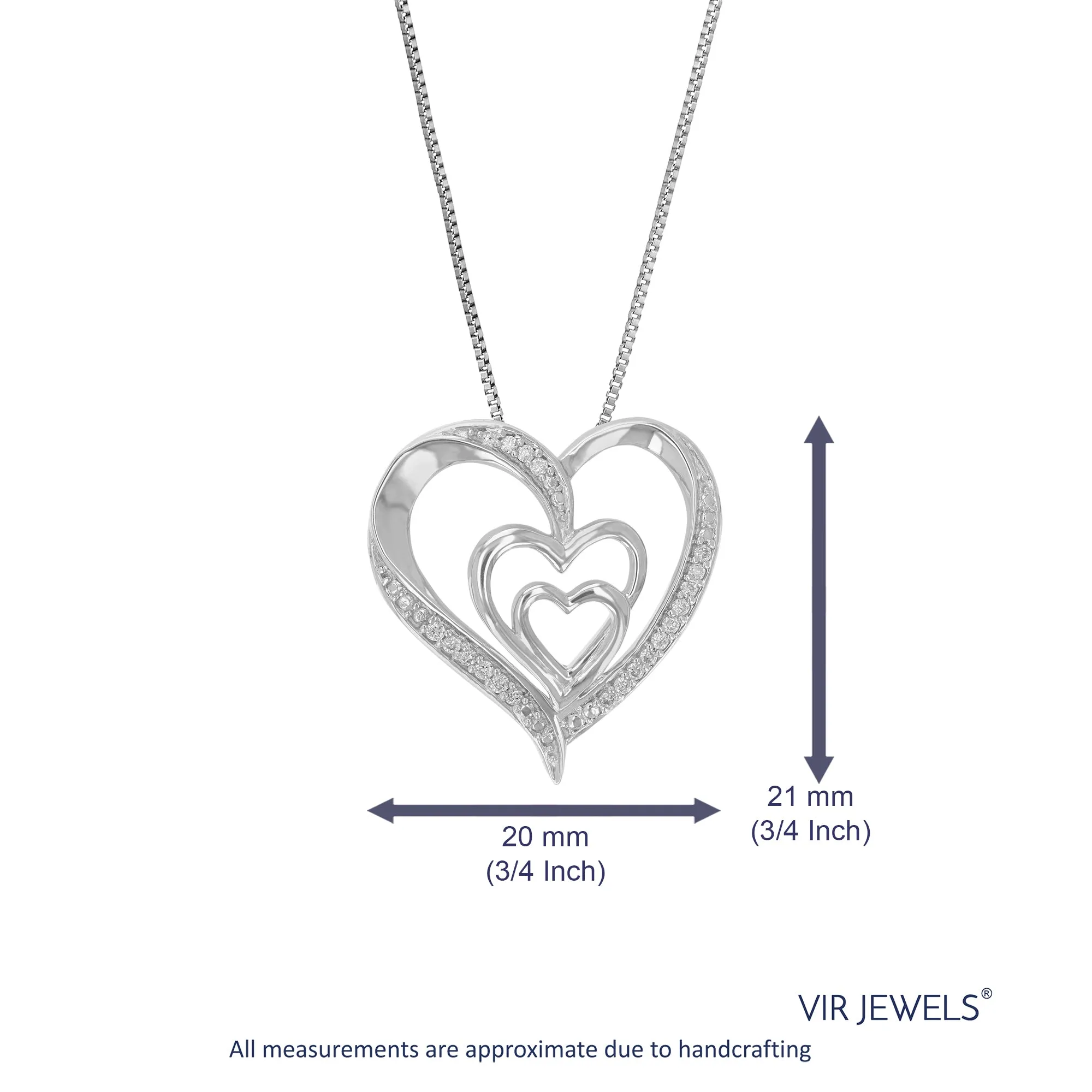 1/10 cttw Lab Grown Diamond Connected Hearts Pendant in Sterling Silver