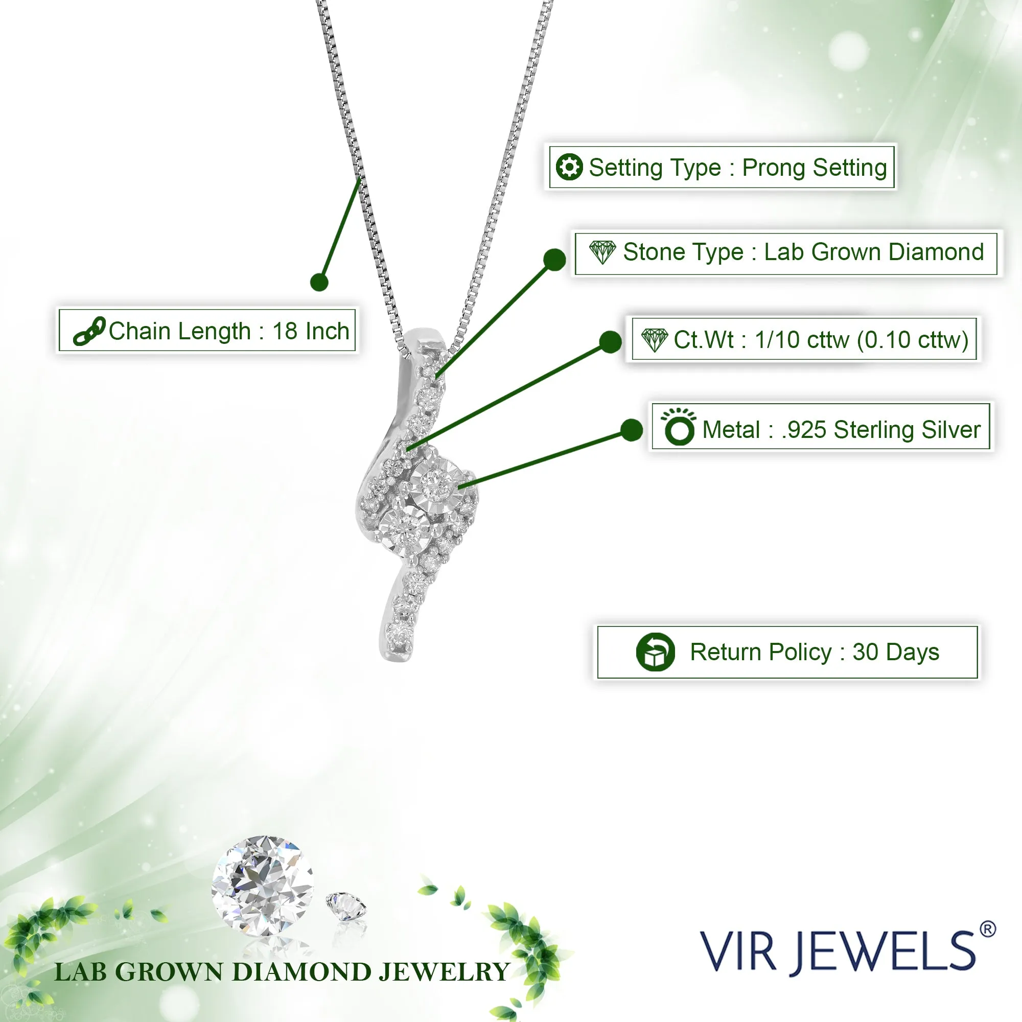1/10 cttw Lab Grown Diamond Interconnected Pendant in Sterling Silver