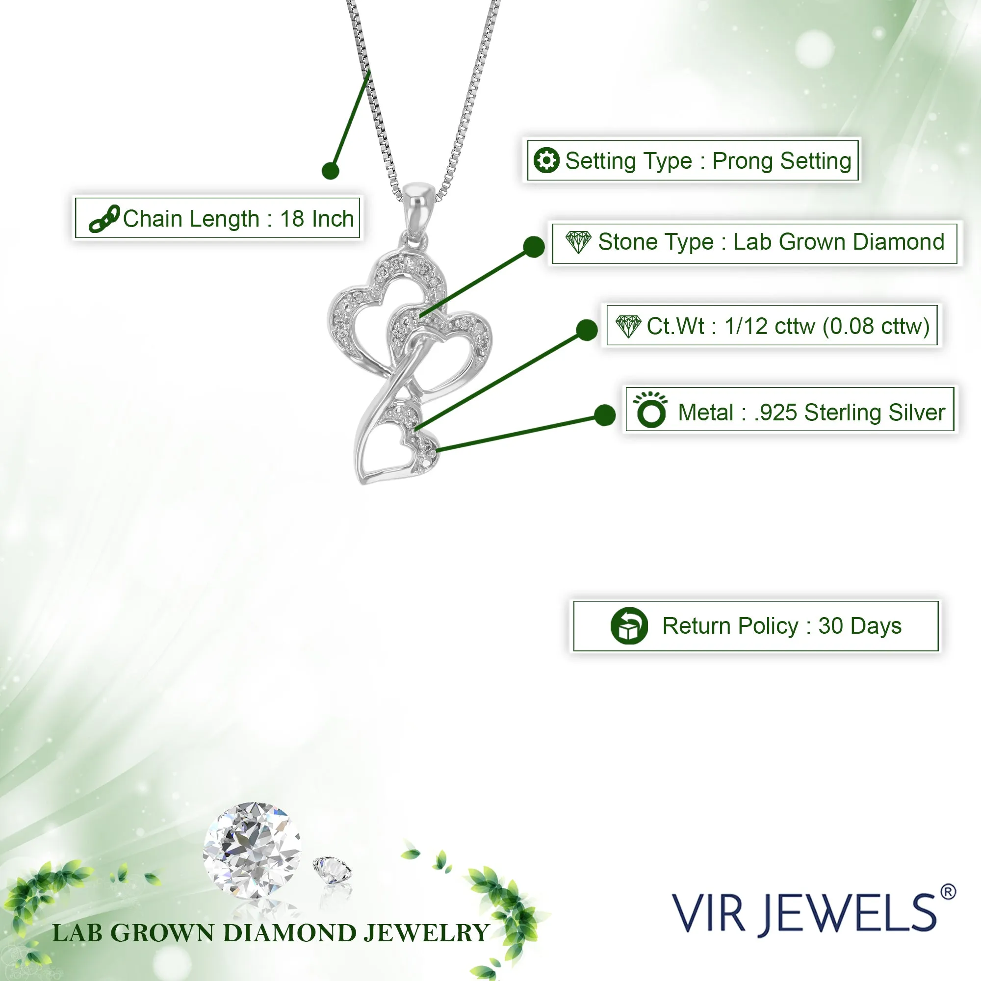 1/12 cttw Lab Grown Diamond Connected Heart Pendant in Silver