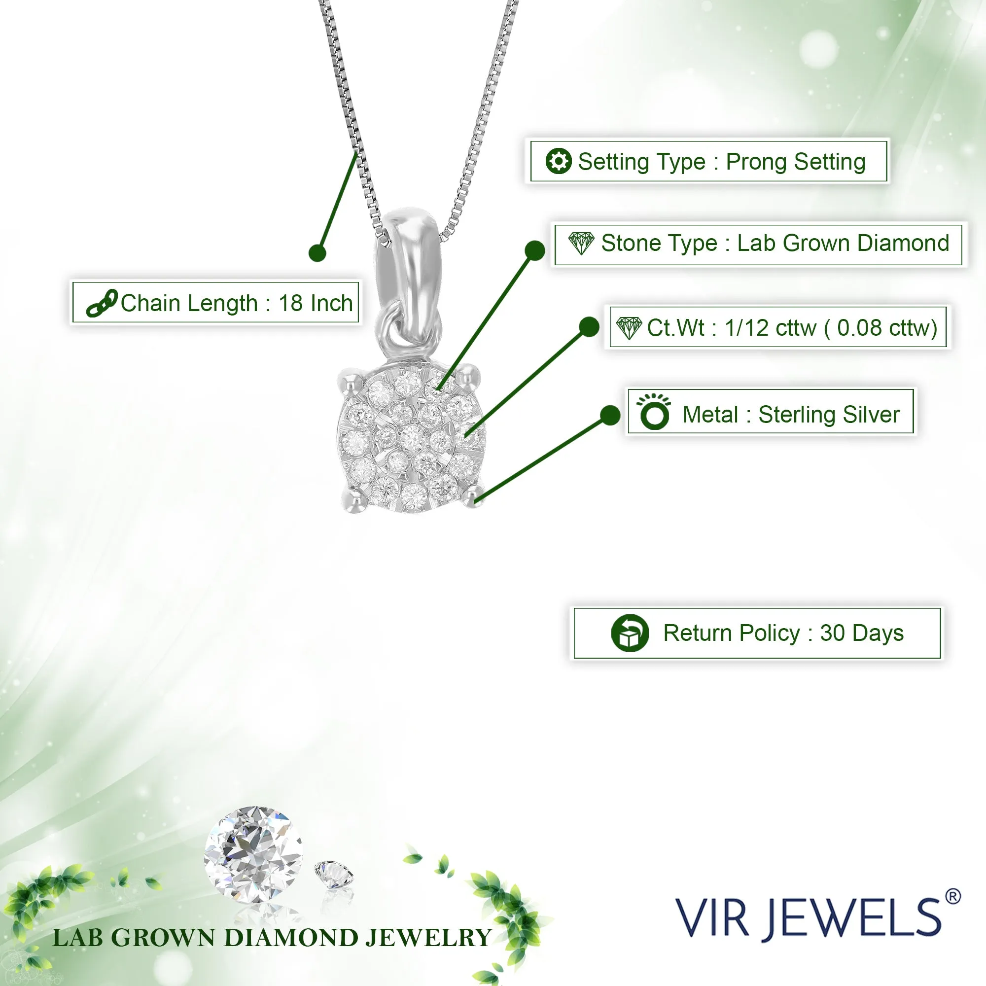 1/12 cttw Lab Grown Diamond Pendant in Sterling Silver
