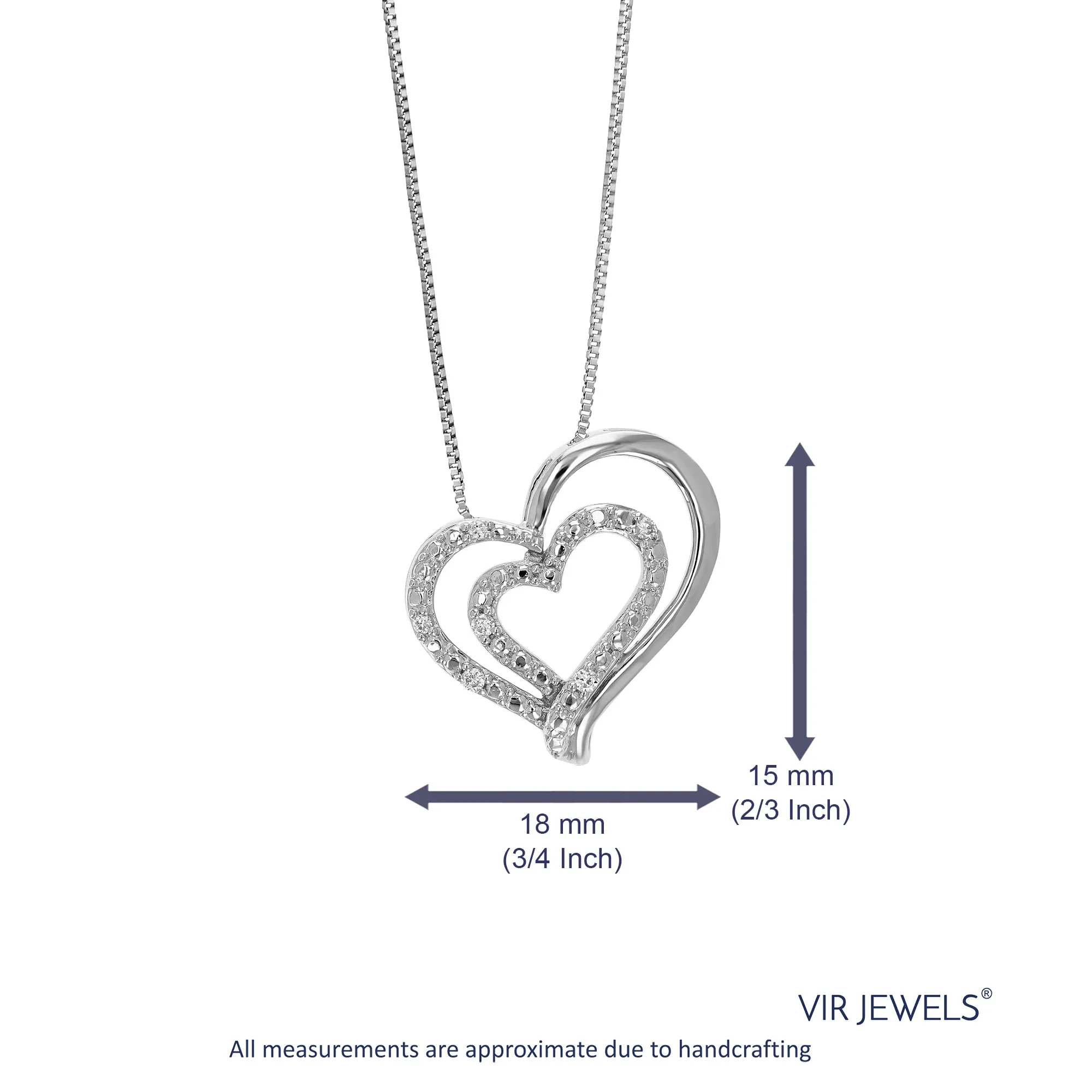 1/14 cttw Diamond Double Heart Lab Grown Pendant in Sterling Silver