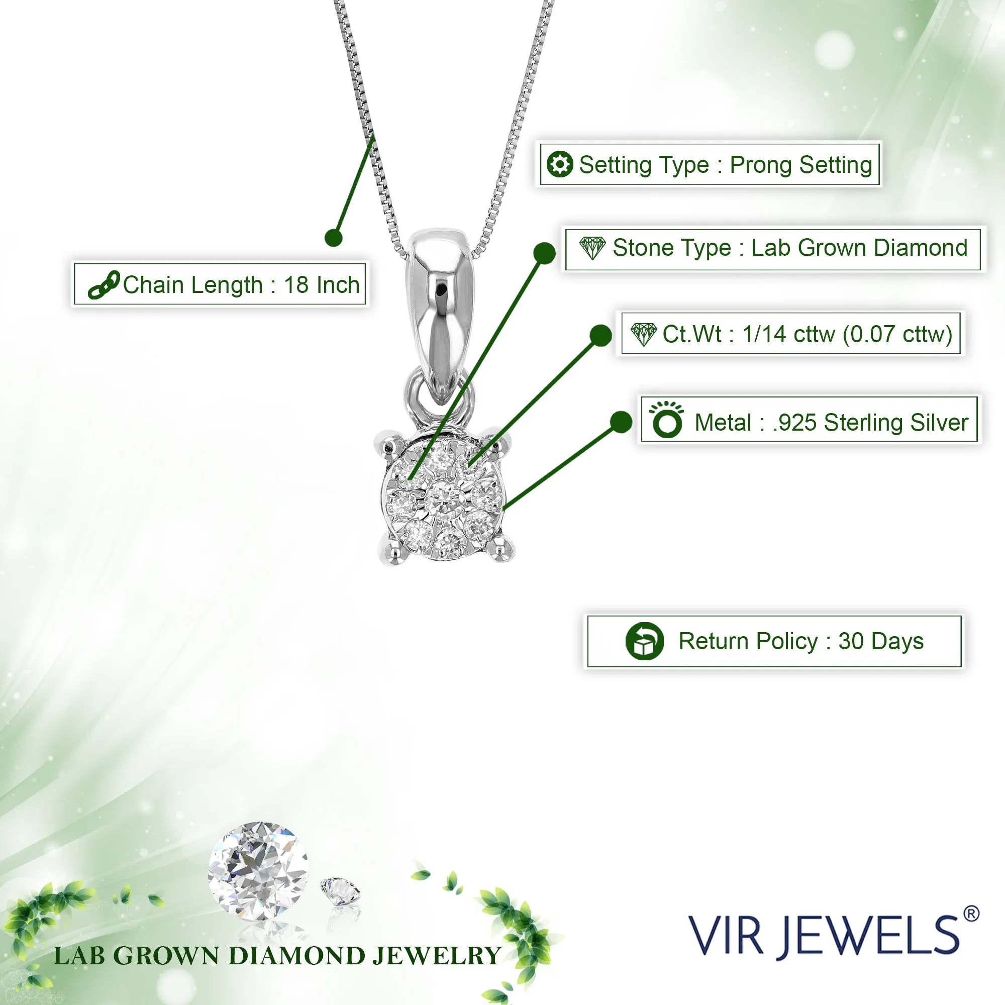 1/14 cttw Lab Grown Diamond Pendant in Sterling Silver