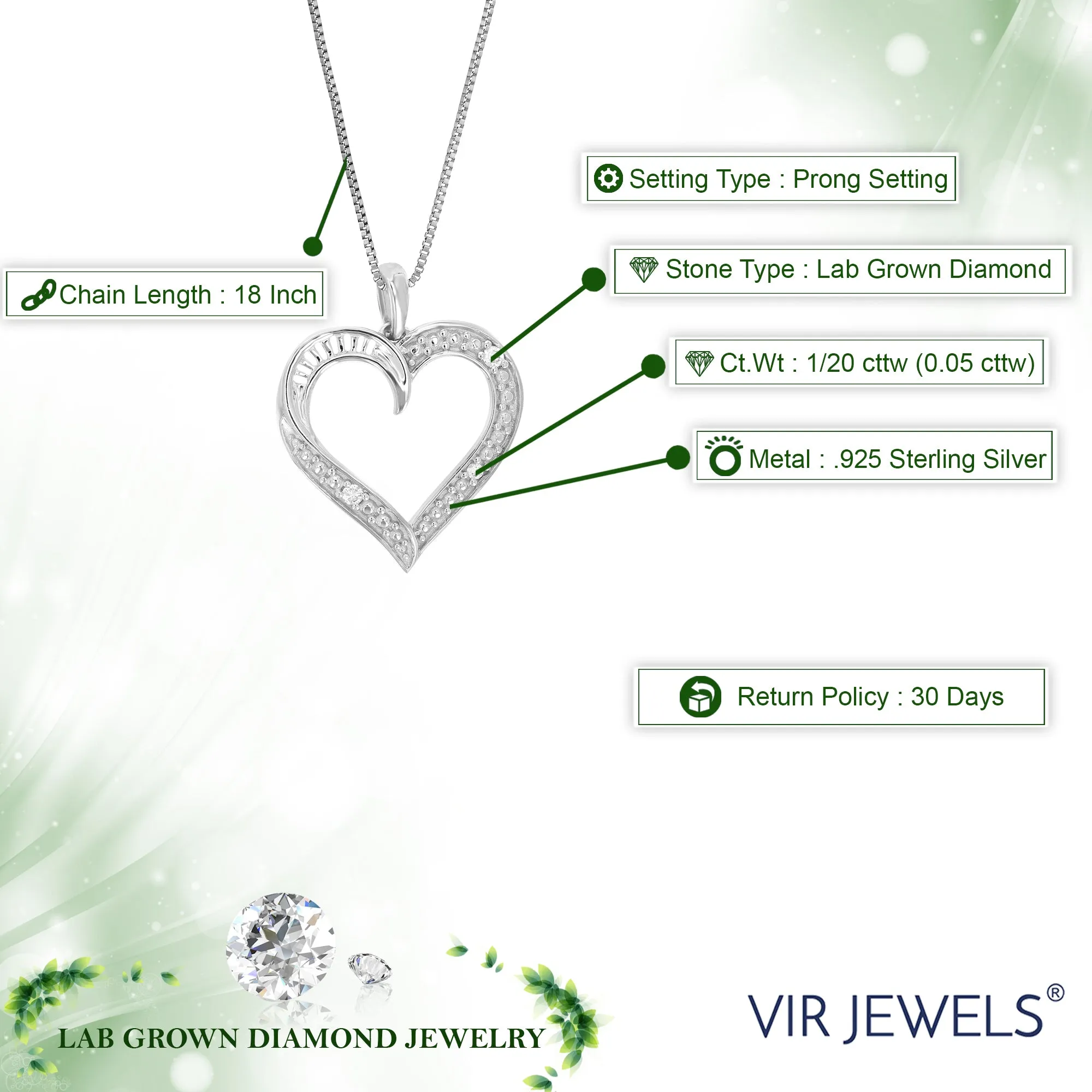 1/20 cttw Heart Lab Grown Diamond Pendant in Sterling Silver
