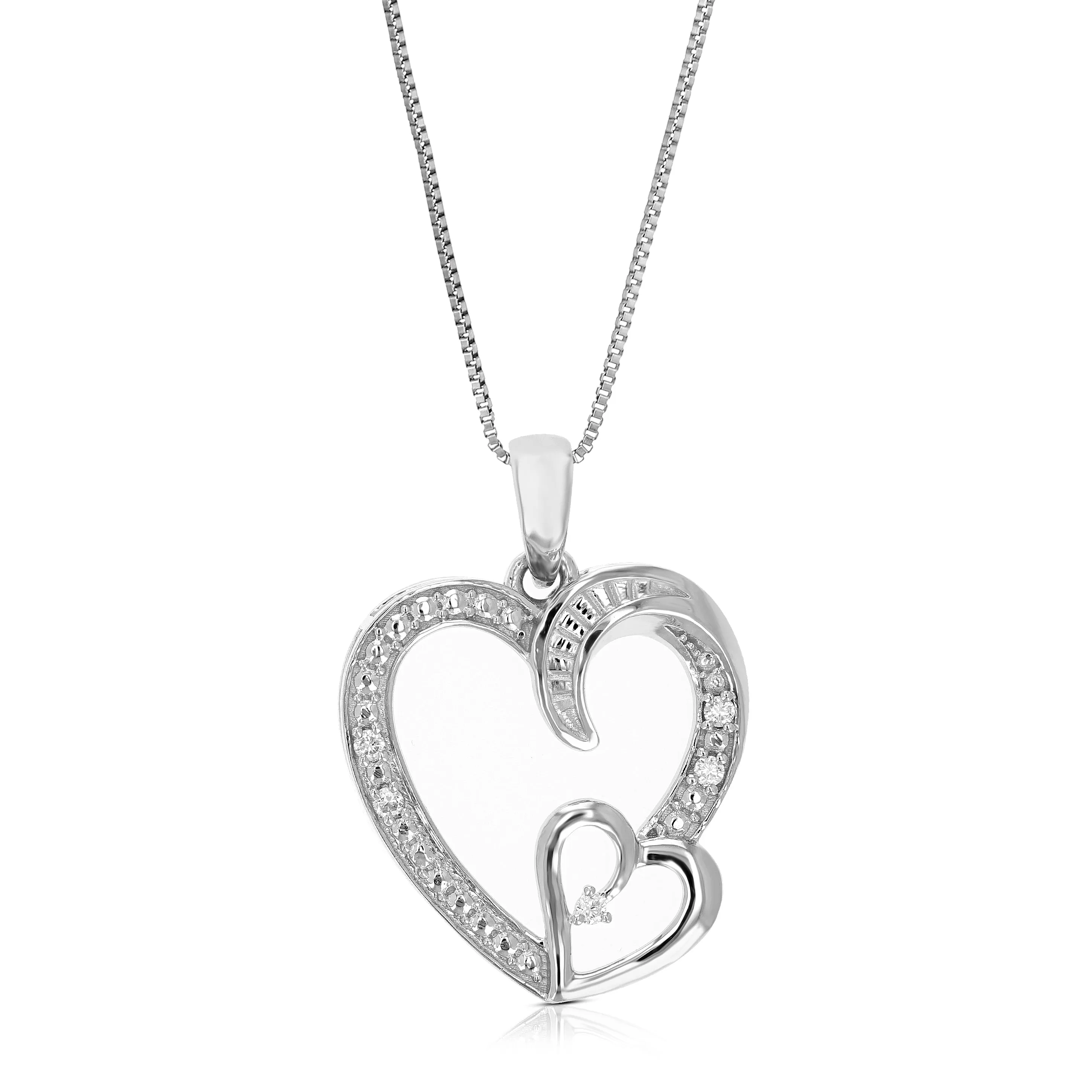 1/20 cttw Lab Grown Diamond Two Heart Pendant in Sterling Silver