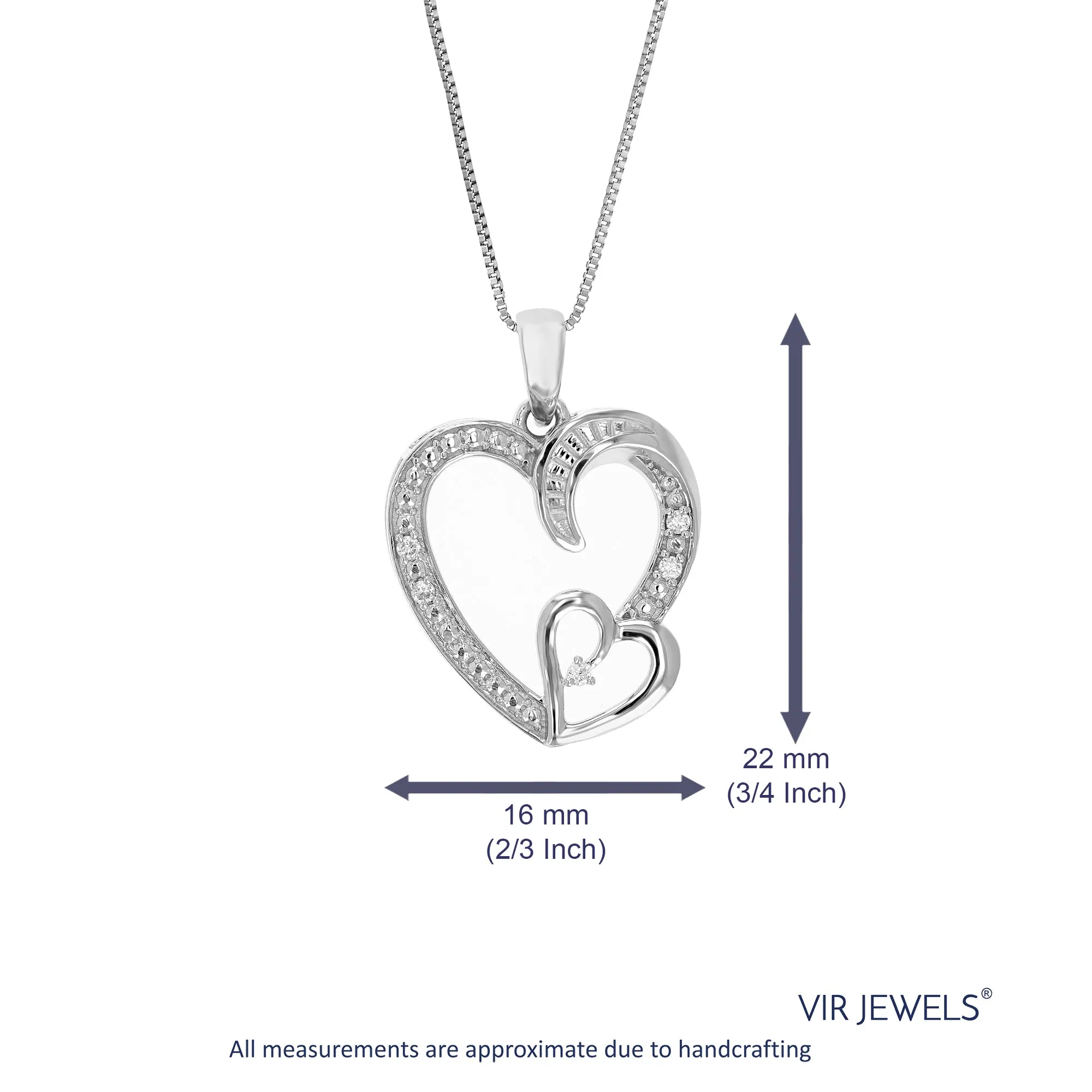 1/20 cttw Lab Grown Diamond Two Heart Pendant in Sterling Silver