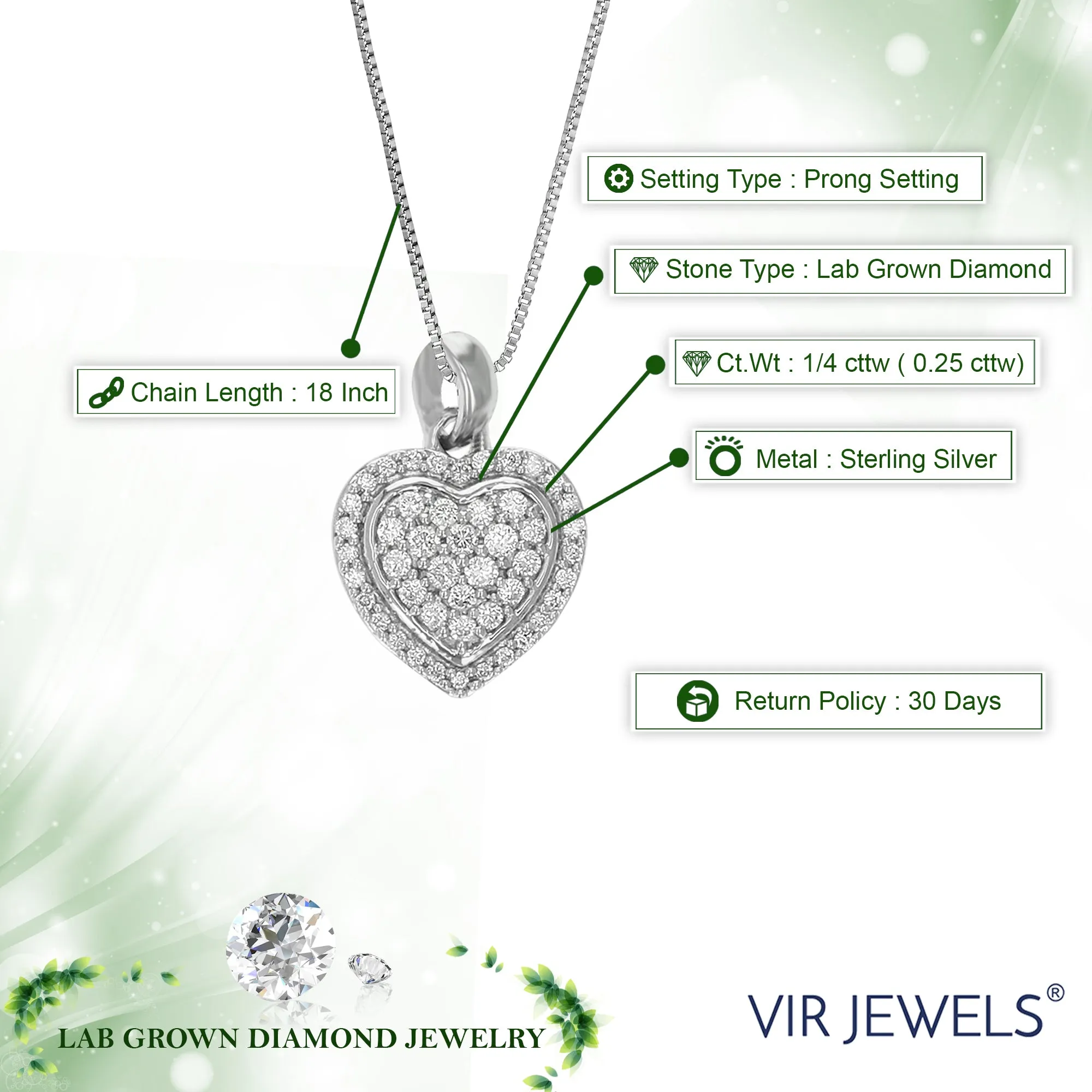 1/4 cttw Lab Grown Diamond Heart Pendant in Sterling Silver