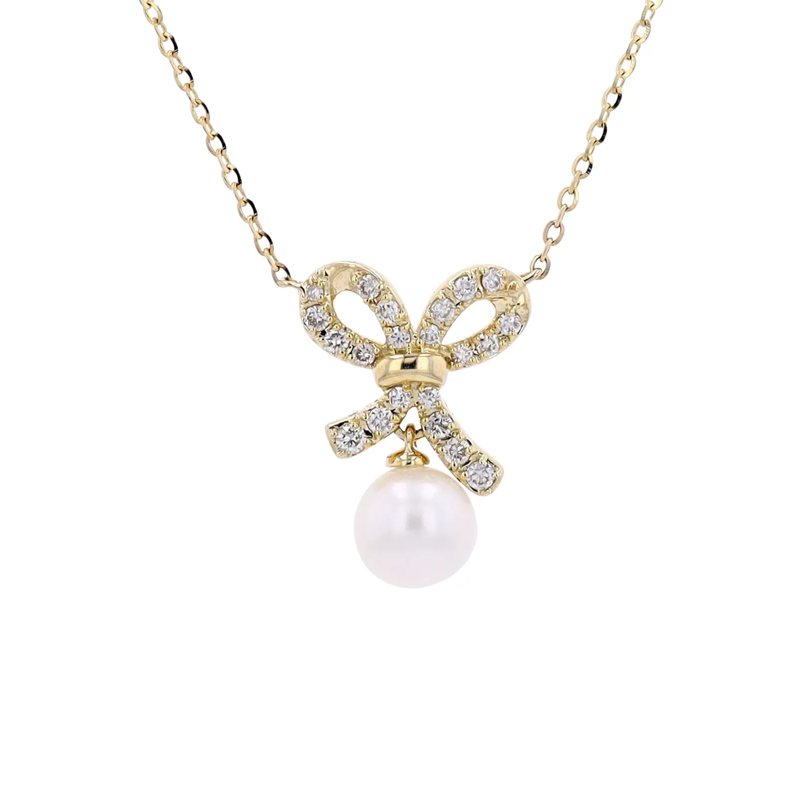 14K Diamond Bow Pearl Drop Pendant<p><strong>More Colors Available</p></strong>