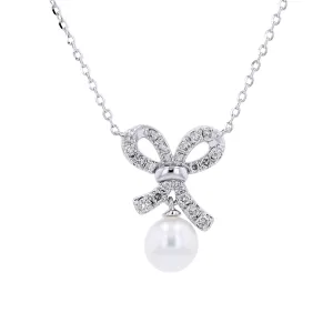 14K Diamond Bow Pearl Drop Pendant<p><strong>More Colors Available</p></strong>