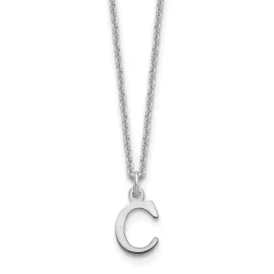 14k White Gold Tiny Cut Out Block Letter C Initial Pendant and Necklace