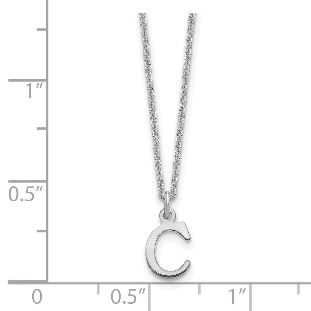 14k White Gold Tiny Cut Out Block Letter C Initial Pendant and Necklace