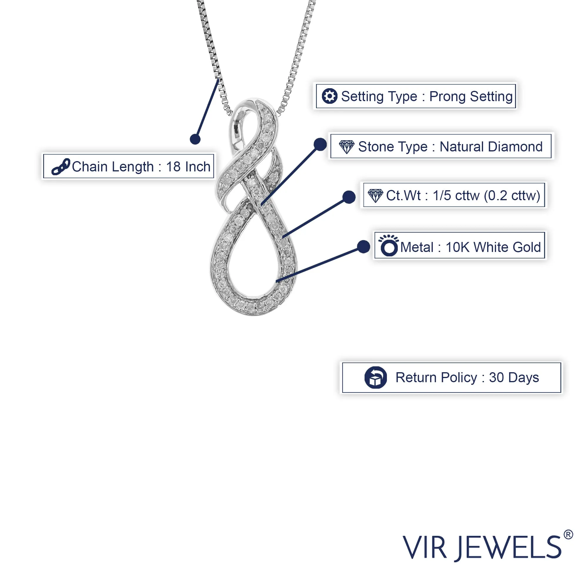 1/5 cttw Diamond Double Infinity Pendant Necklace in 10K Gold