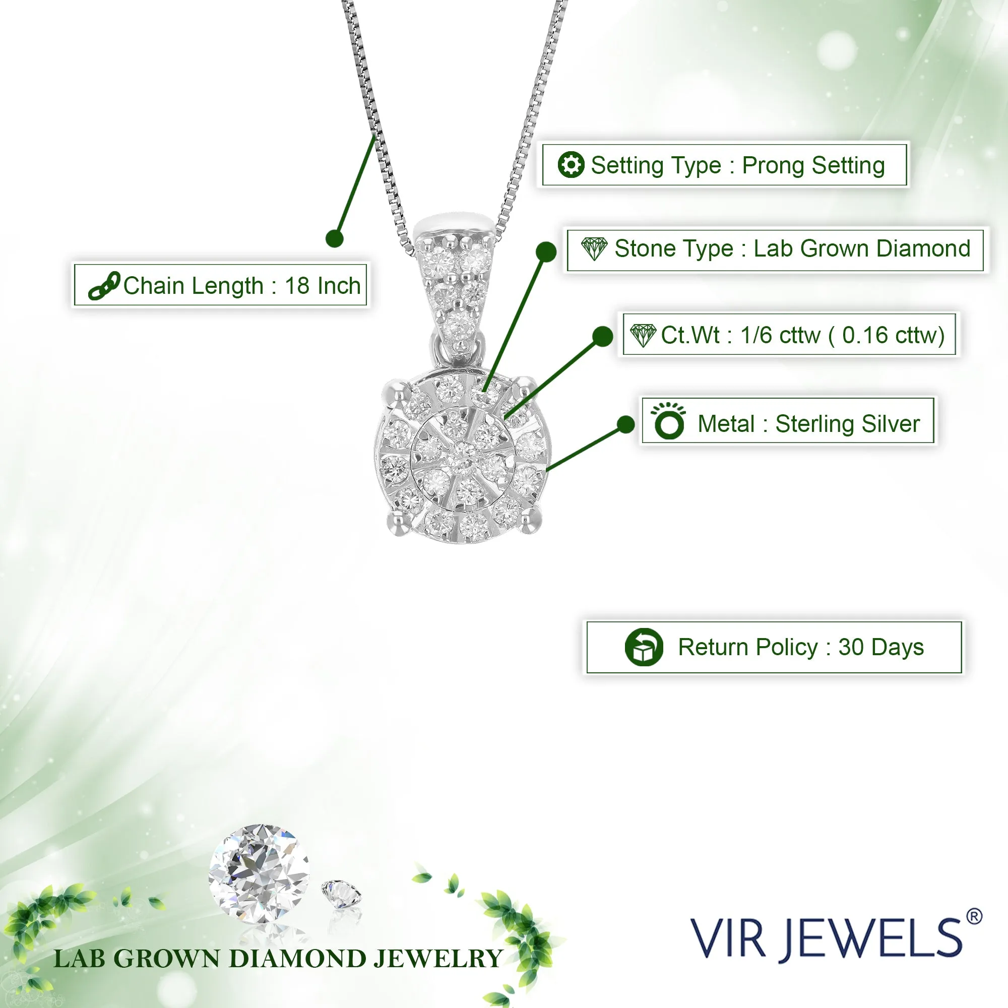 1/6 cttw Lab Grown Diamond Cluster Pendant in Sterling Silver