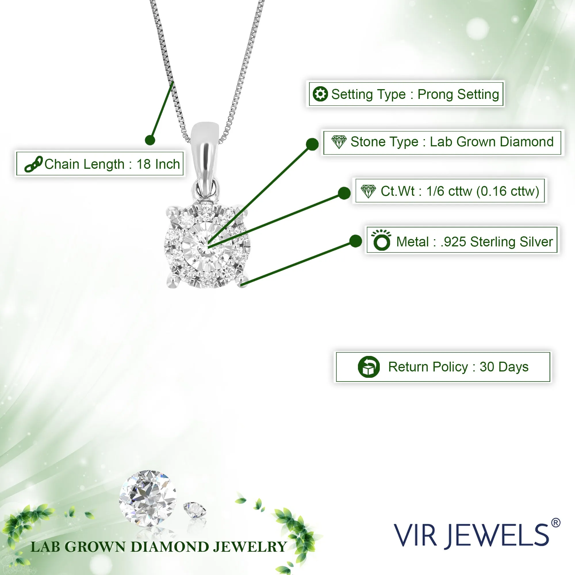 1/6 cttw Lab Grown Diamond Pendant in Sterling Silver