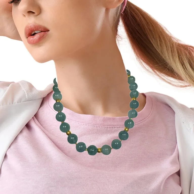 16mm Sea Foam Green Aquamarine Bead and 18k Yellow Gold Necklace, 20 Inches