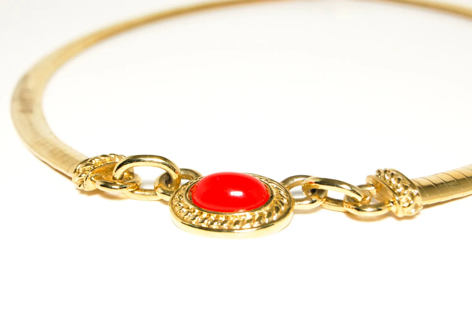 1980's Etruscan Influence Necklace with Red Cabochon