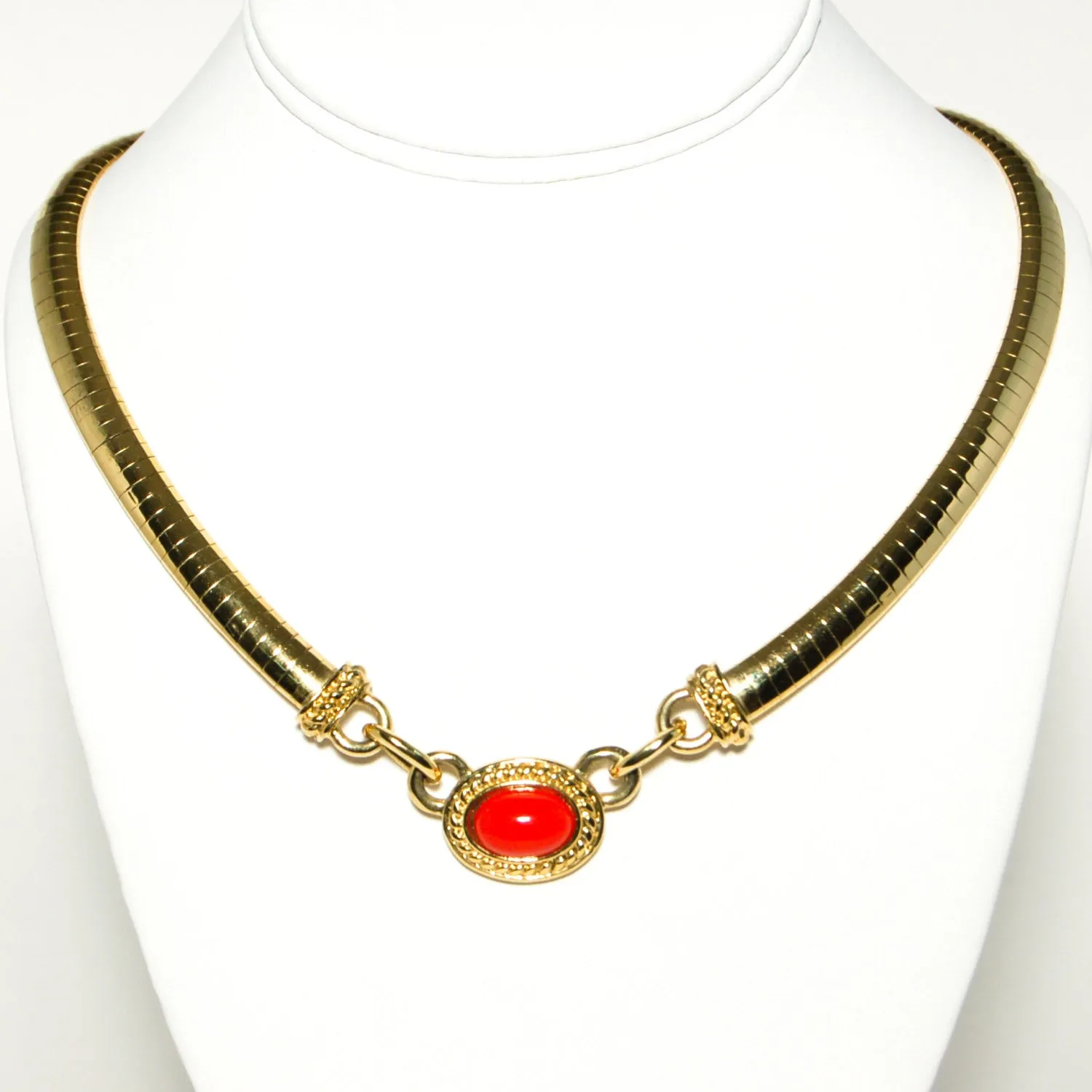 1980's Etruscan Influence Necklace with Red Cabochon