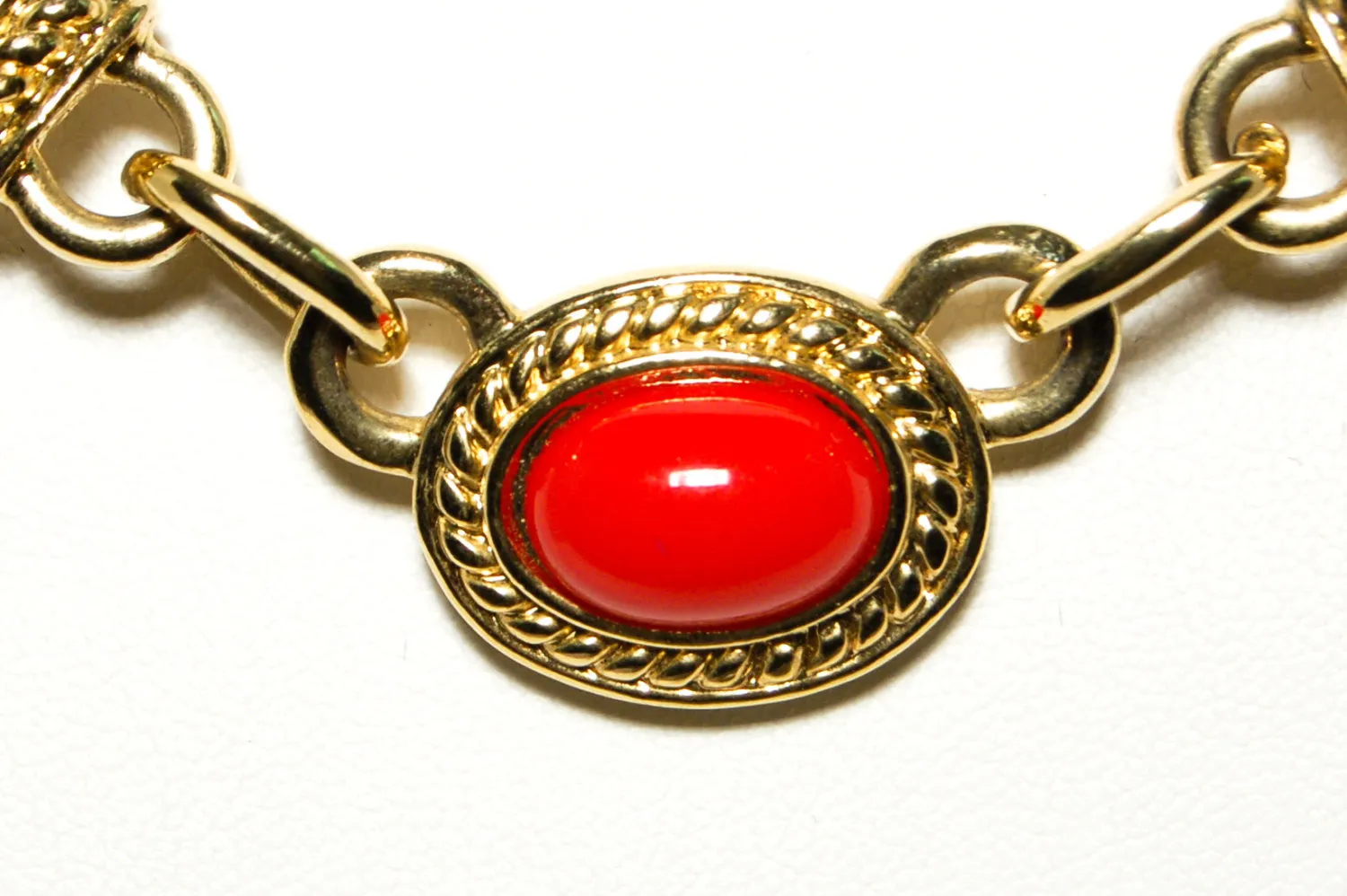 1980's Etruscan Influence Necklace with Red Cabochon