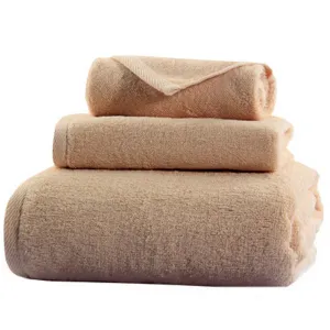 3 PCS Strong Absorbency Pure Color Cotton Soft Towels Bath Towels, Khaki