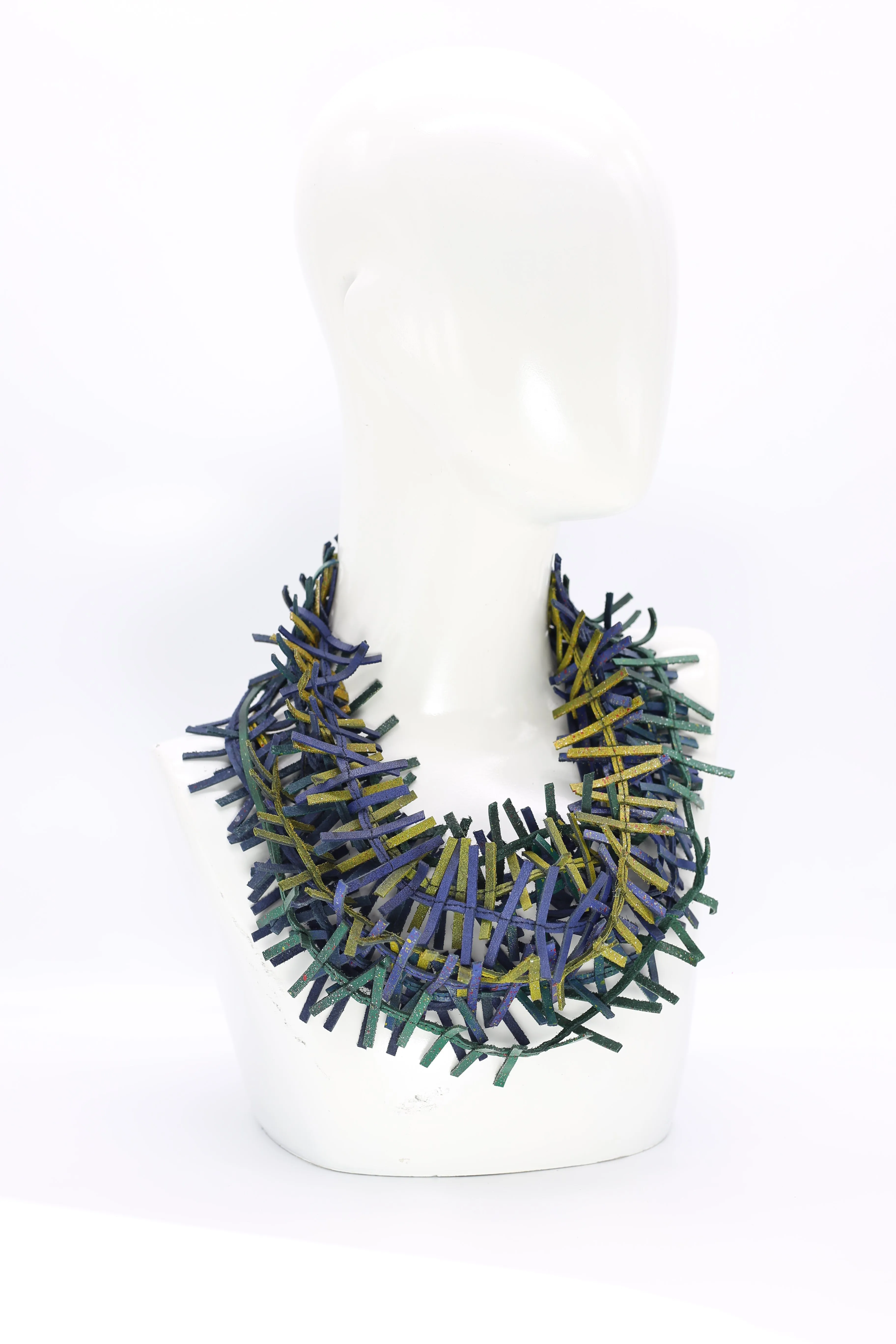 3-strand Recycled Leather Fir Necklaces - Hand painted