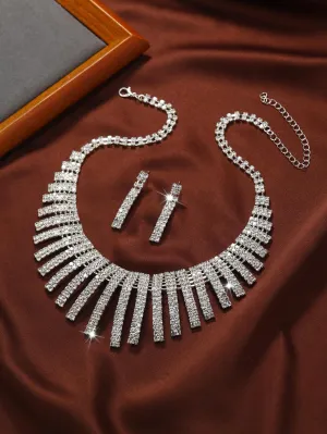 3pcs Gorgeous Bridal Rhinestone Necklace And Earring Set