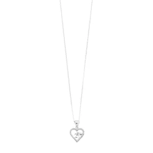 45cm Sterling Silver 21 Pendant Curb Necklace with Cubic Zirconia And Open Heart