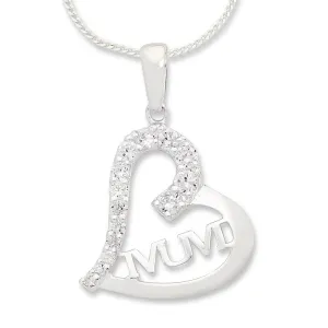 45cm Sterling Silver White Cubic Zirconia Mum Heart Necklace