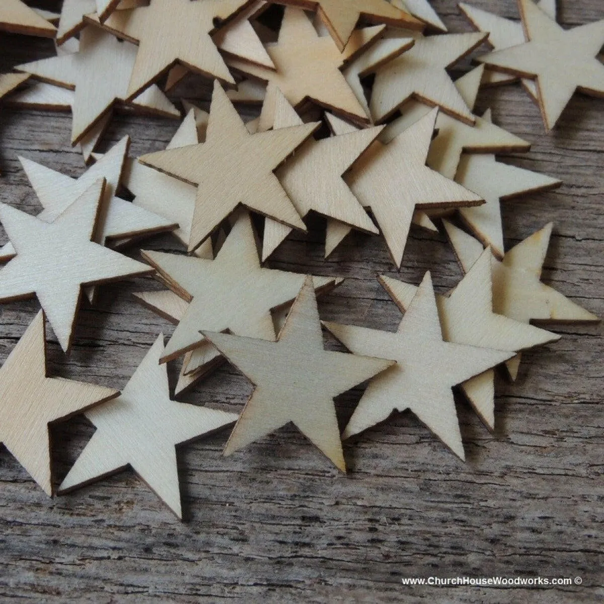 50 Wood Stars 1-1/2 inch