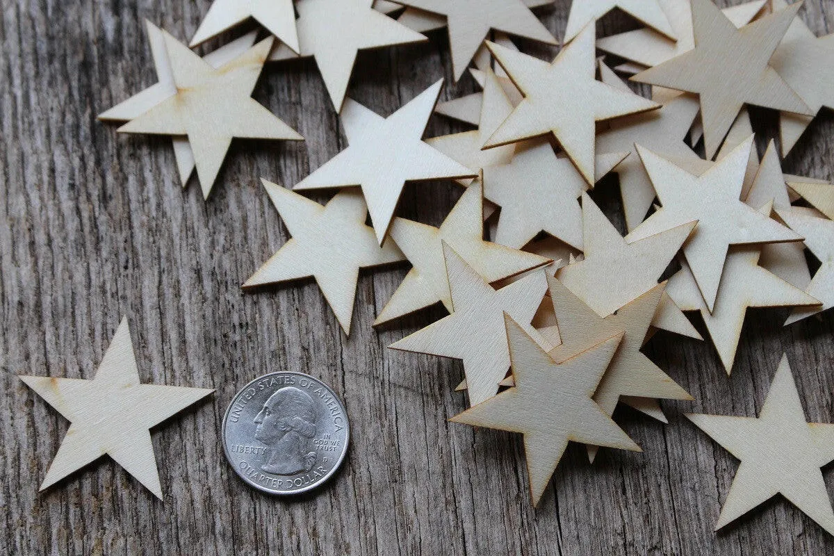 50 Wood Stars 1-1/2 inch