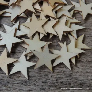 50 Wood Stars 1-1/2 inch