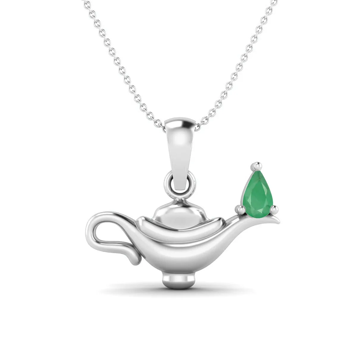 5x3MM Pear Emerald Gemstone 925 Sterling Silver Dainty Aladdin Lamp Charm Pendant Necklace