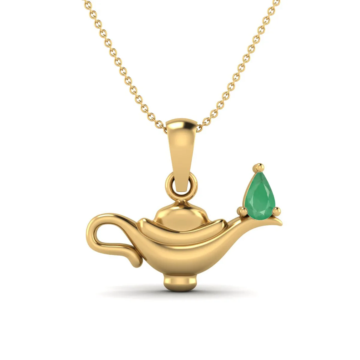 5x3MM Pear Emerald Gemstone 925 Sterling Silver Dainty Aladdin Lamp Charm Pendant Necklace