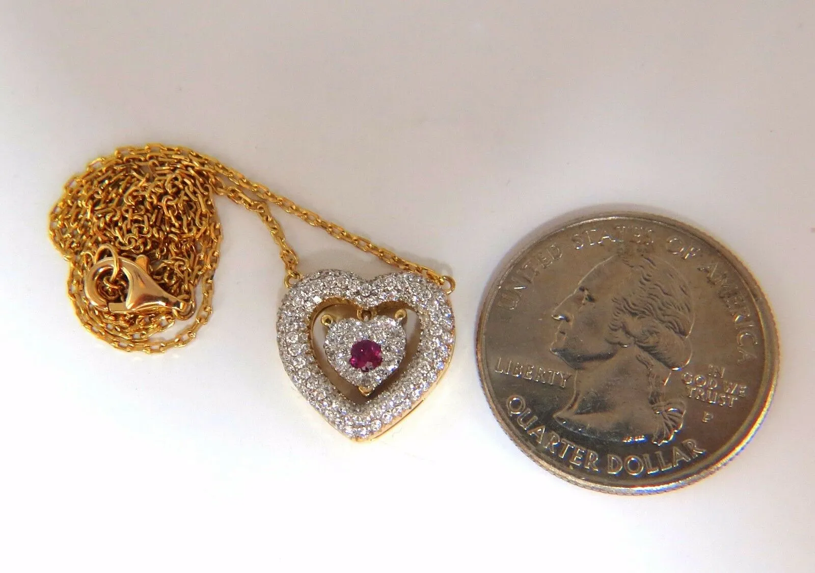 .75ct natural ruby diamonds dangle heart necklace 18kt