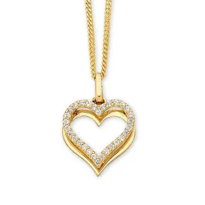 9ct Yellow Gold Cubic Zirconia Heart Necklace