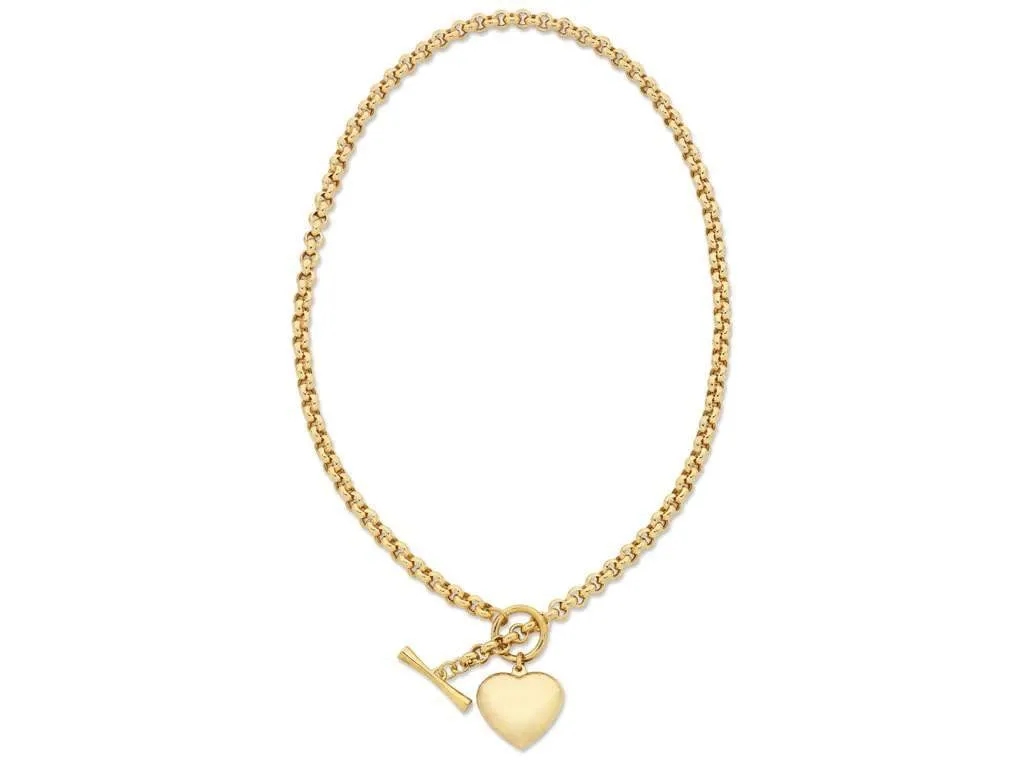9ct Yellow Gold Silver Infused Belcher Heart FOB Necklace