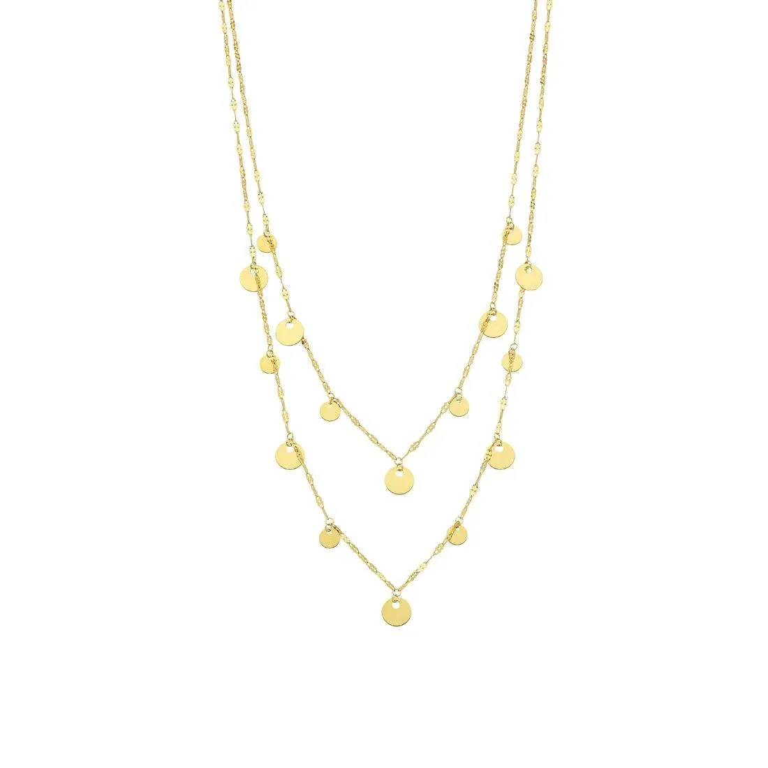 9ct Yellow Gold Silver Infused Disc Charm Double Necklace