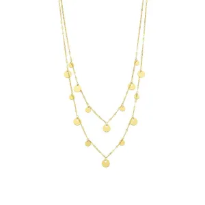 9ct Yellow Gold Silver Infused Disc Charm Double Necklace