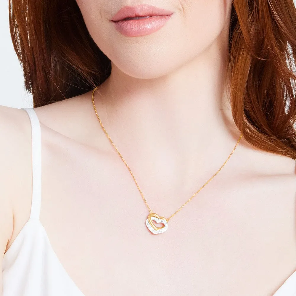 9ct Yellow Gold Silver Infused Interlocked Hearts Necklace